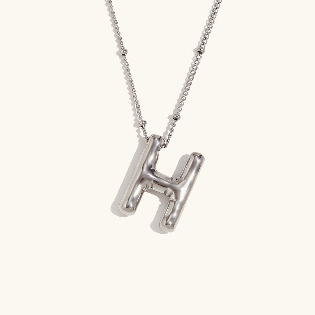 Balloon Initial Pendant Necklace Silver Plated H