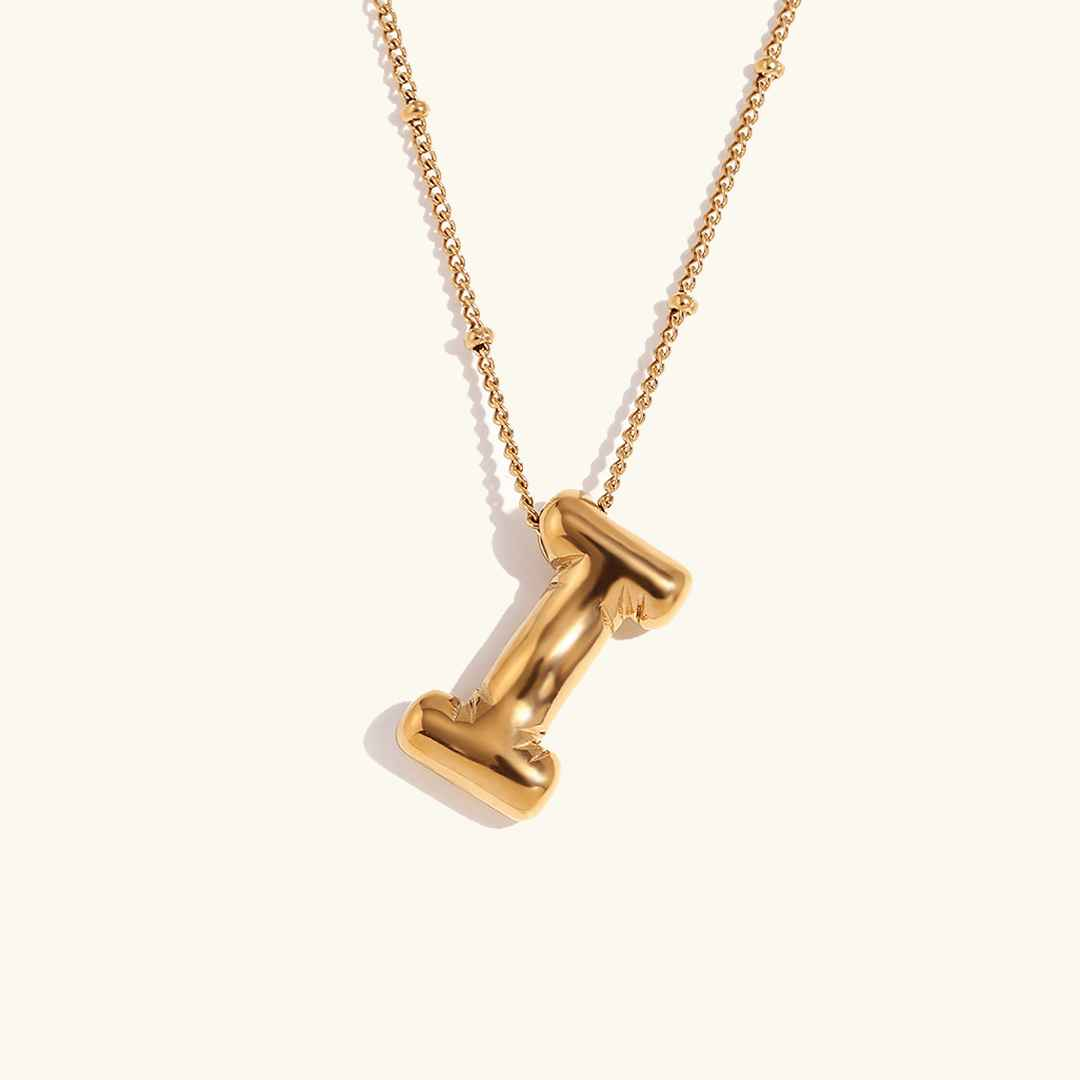 Balloon Initial Pendant Necklace 18k Gold Plated I