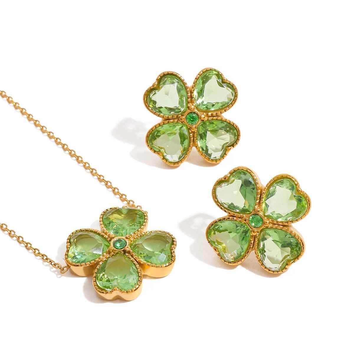 Clover Necklace & Earrings Set - RIYOVA Jewelry