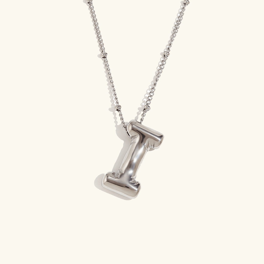 Balloon Initial Pendant Necklace Silver Plated I
