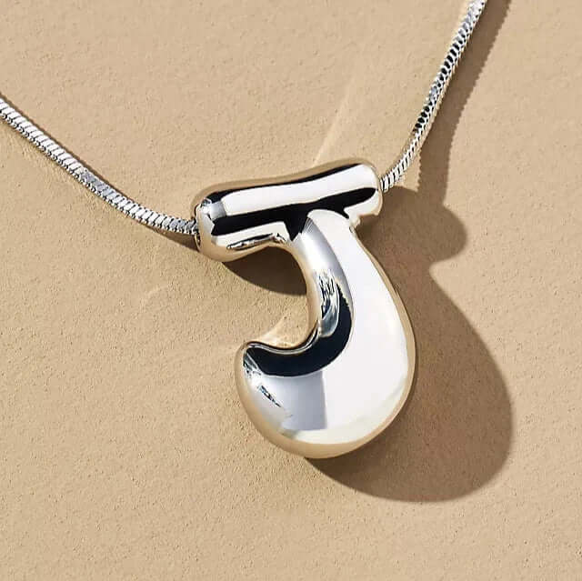 Yumi Bubble Initial Necklace Silver Plated J
