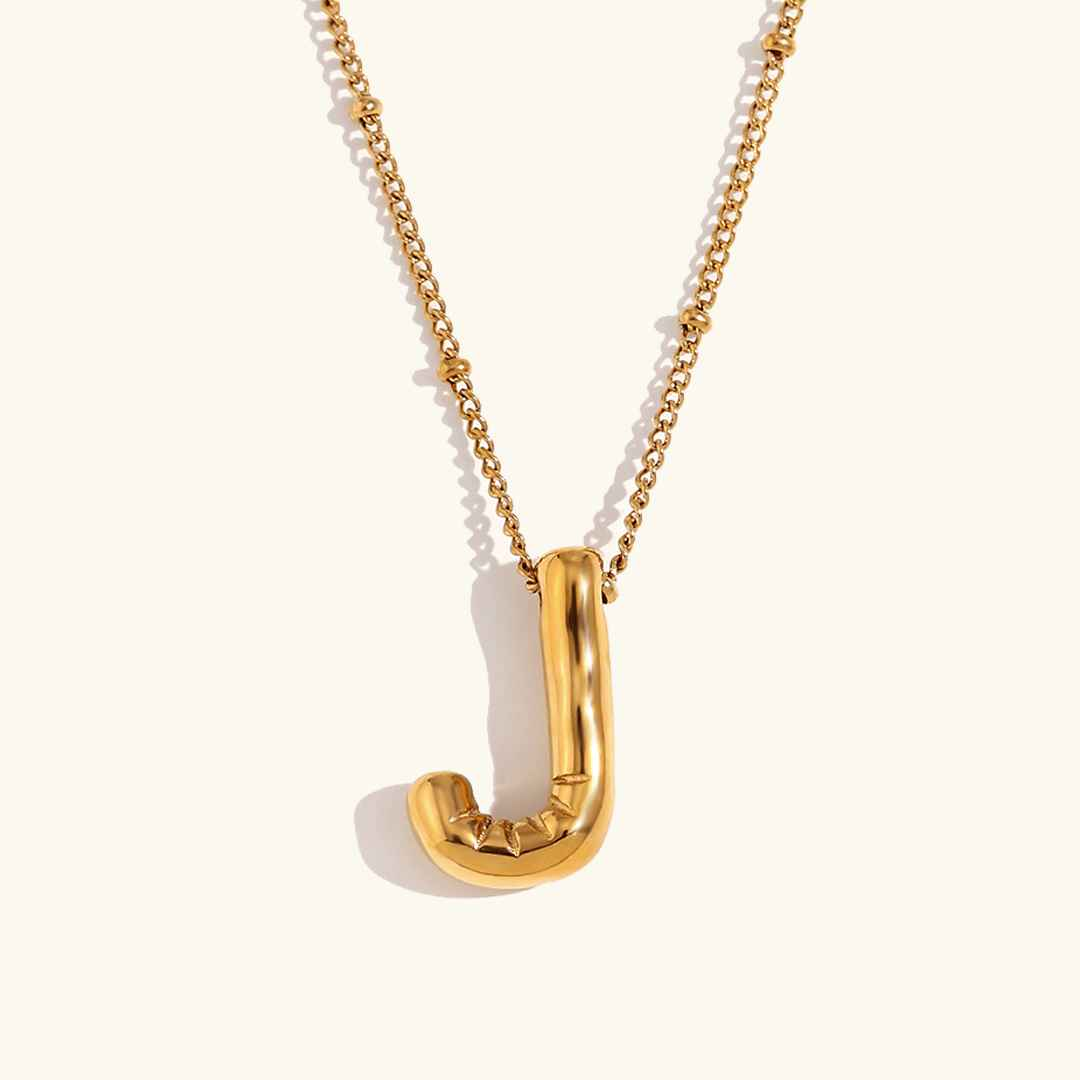 Balloon Initial Pendant Necklace 18k Gold Plated J