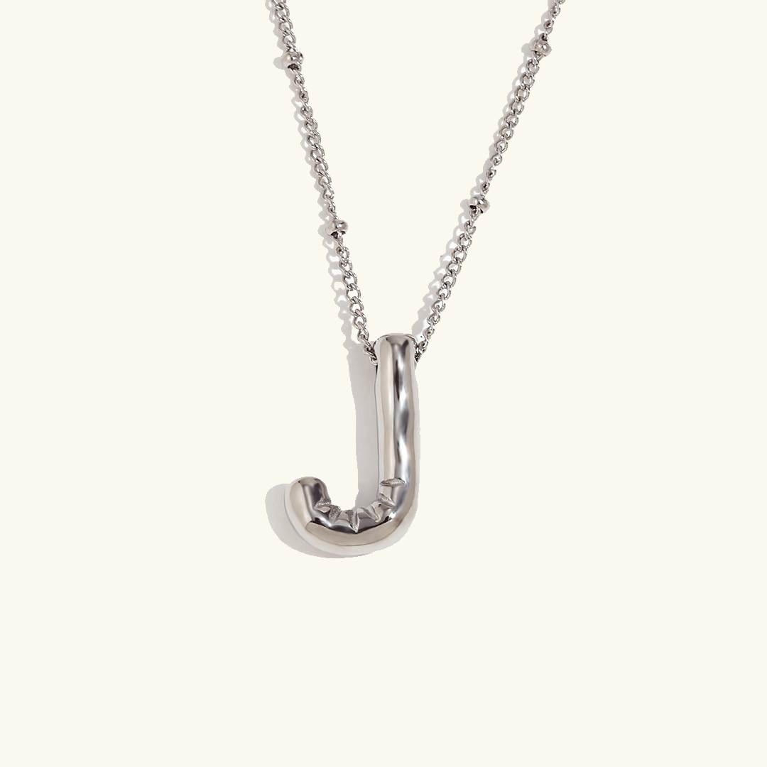 Balloon Initial Pendant Necklace Silver Plated J