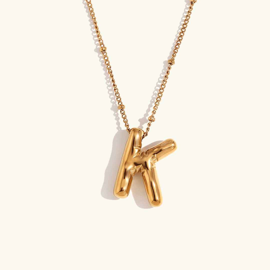 Balloon Initial Pendant Necklace 18k Gold Plated K
