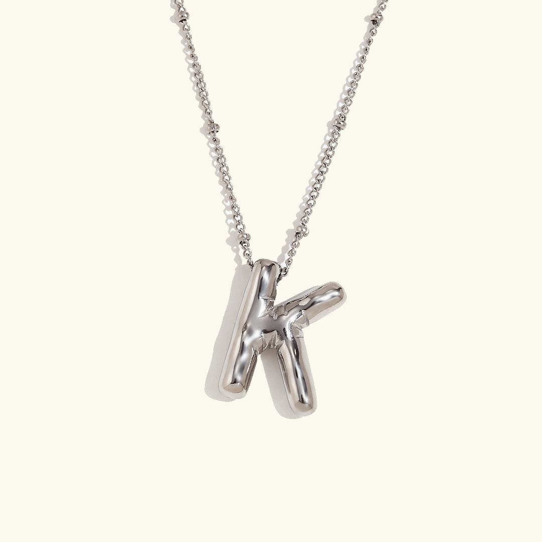 Balloon Initial Pendant Necklace Silver Plated K