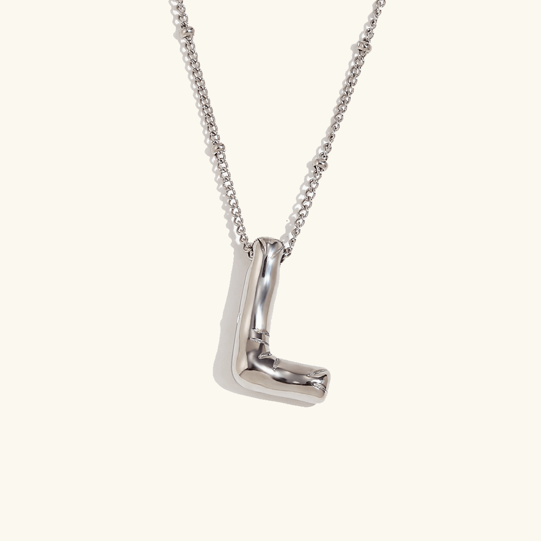 Balloon Initial Pendant Necklace Silver Plated L