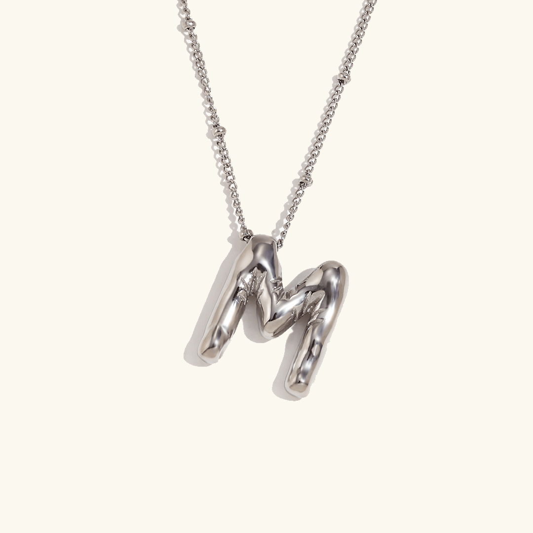 Balloon Initial Pendant Necklace Silver Plated M