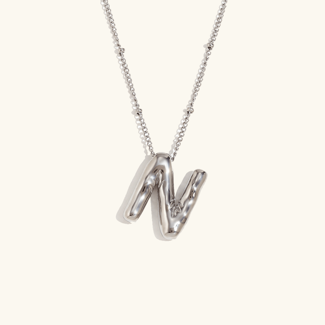 Balloon Initial Pendant Necklace Silver Plated N