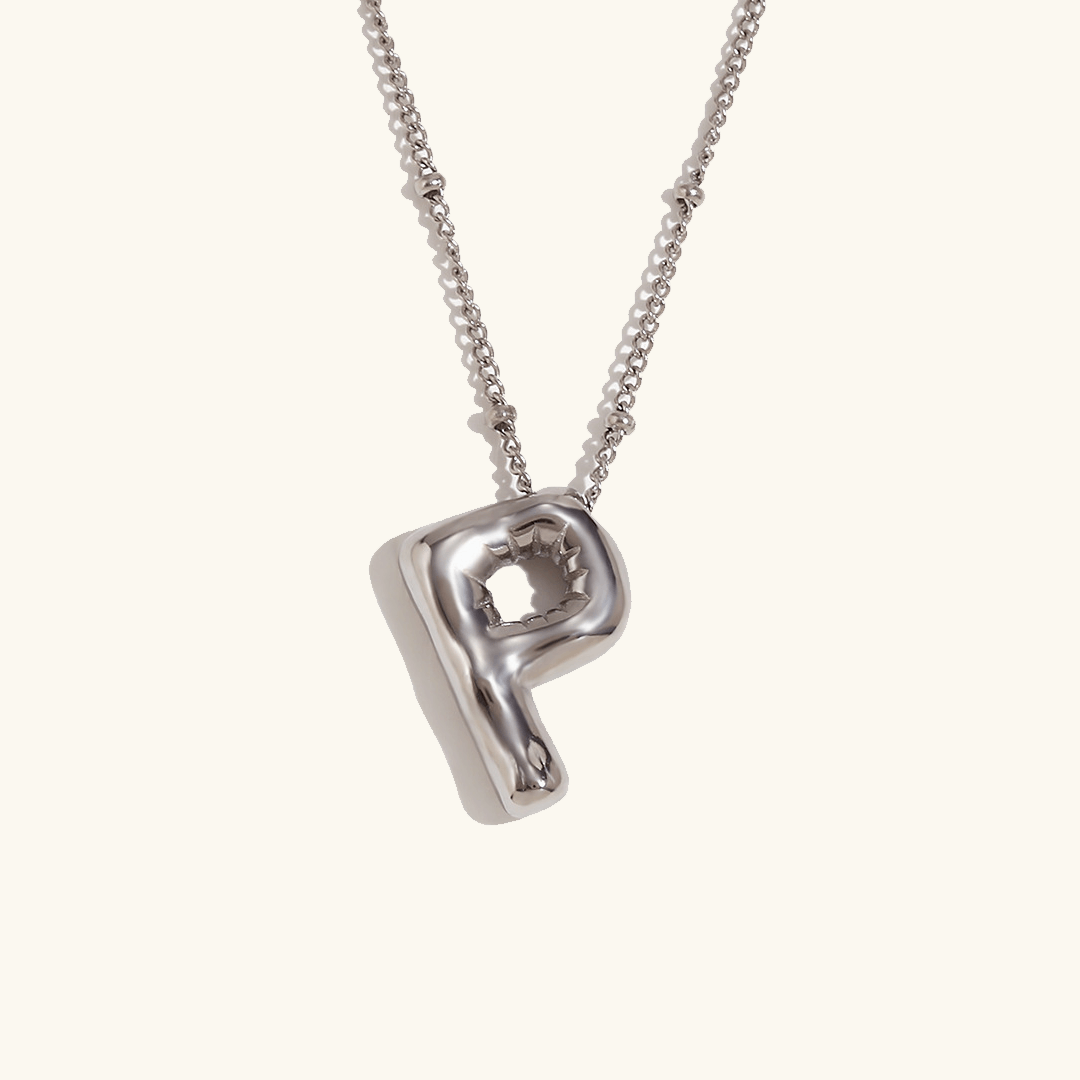 Balloon Initial Pendant Necklace Silver Plated P