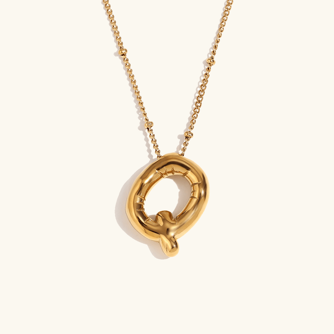 Balloon Initial Pendant Necklace 18k Gold Plated Q