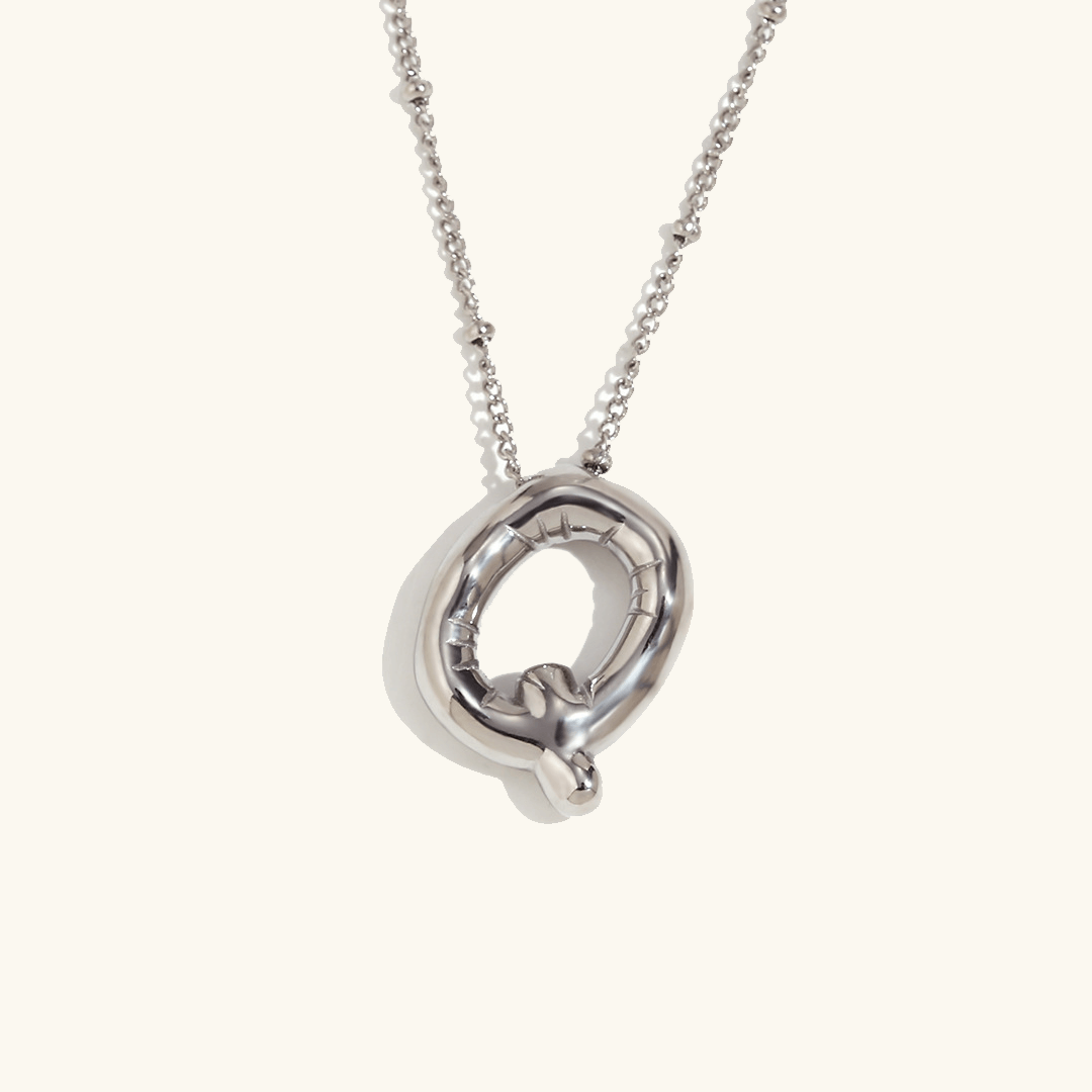 Balloon Initial Pendant Necklace Silver Plated Q