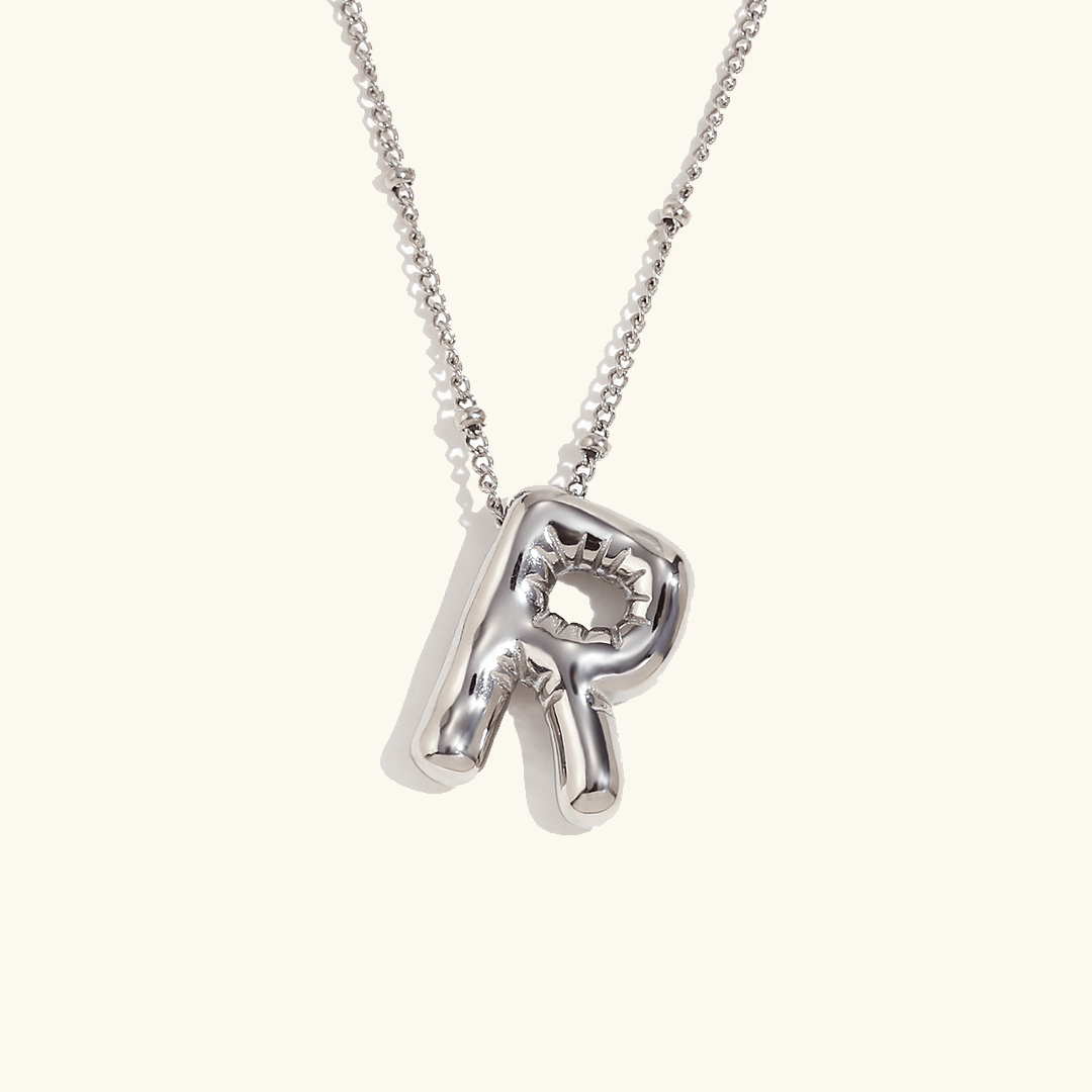 Balloon Initial Pendant Necklace Silver Plated R