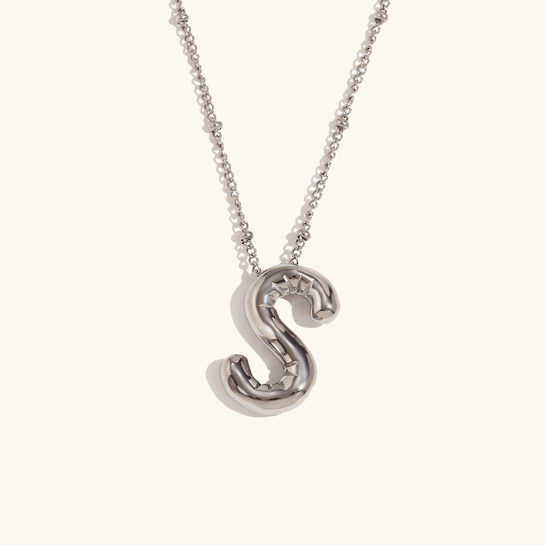 Balloon Initial Pendant Necklace Silver Plated S
