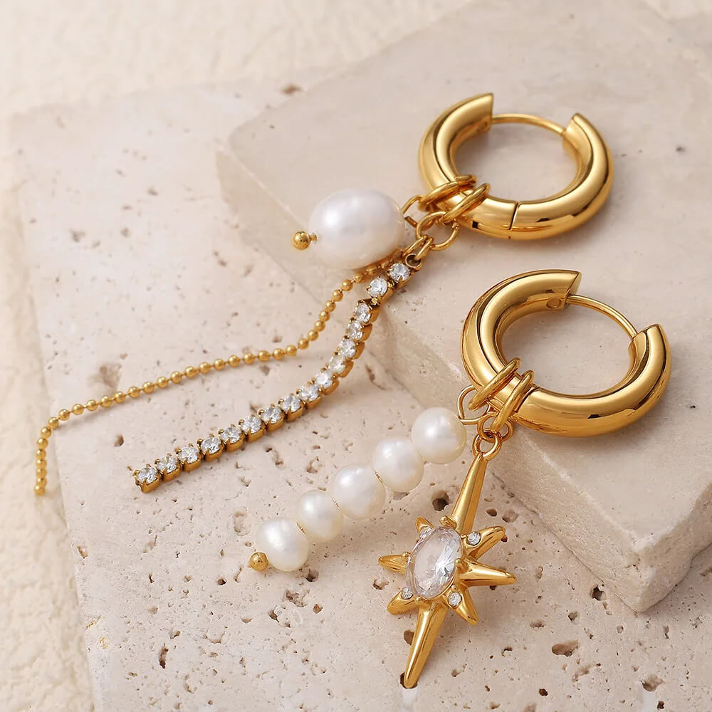 Starburst Mismatched Pearl Earrings
