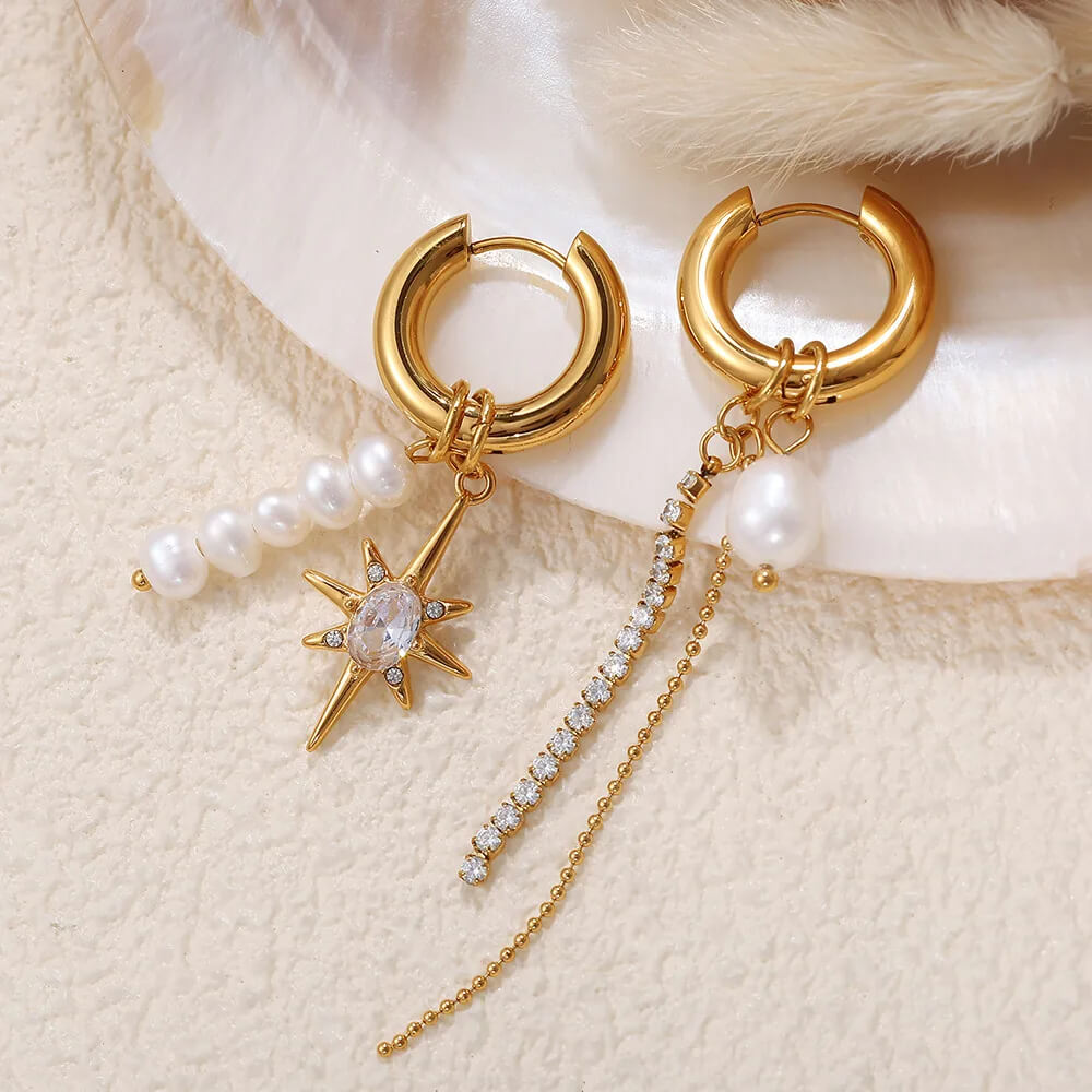 Starburst Mismatched Pearl Earrings