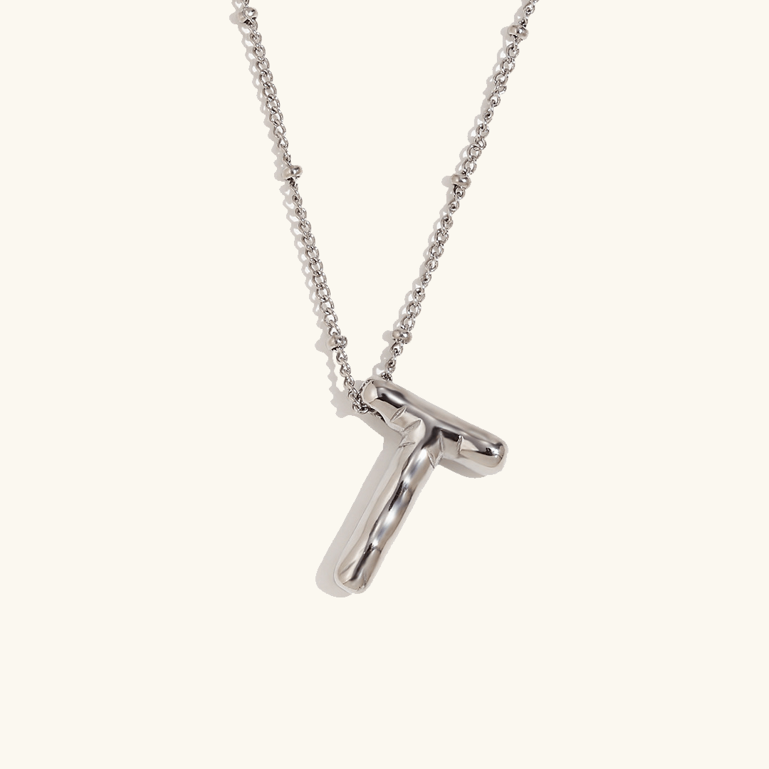 Balloon Initial Pendant Necklace Silver Plated T