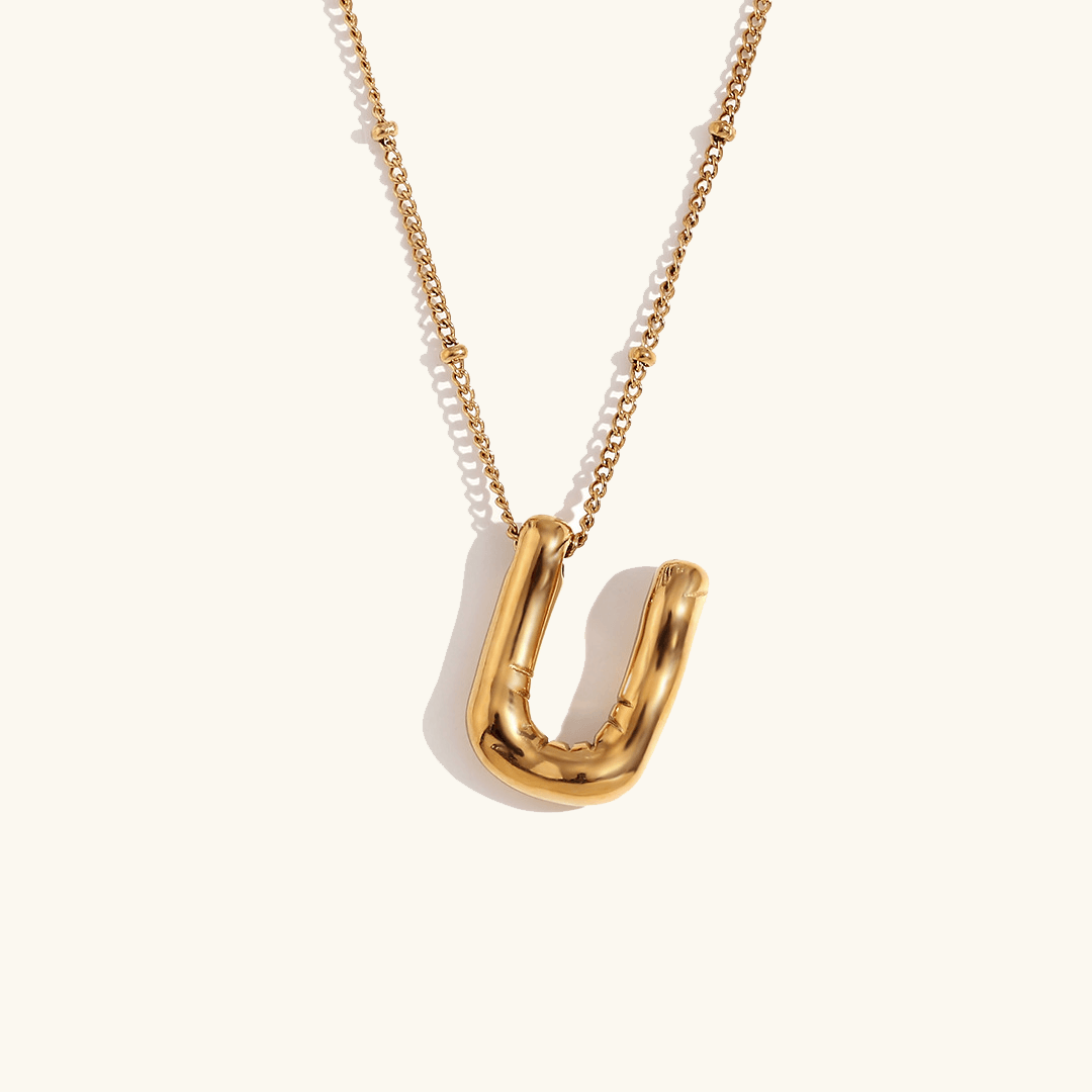 Balloon Initial Pendant Necklace 18k Gold Plated U
