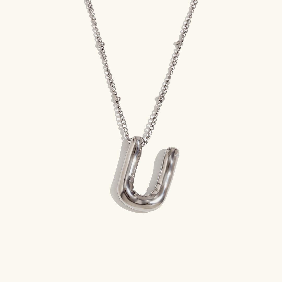 Balloon Initial Pendant Necklace Silver Plated U