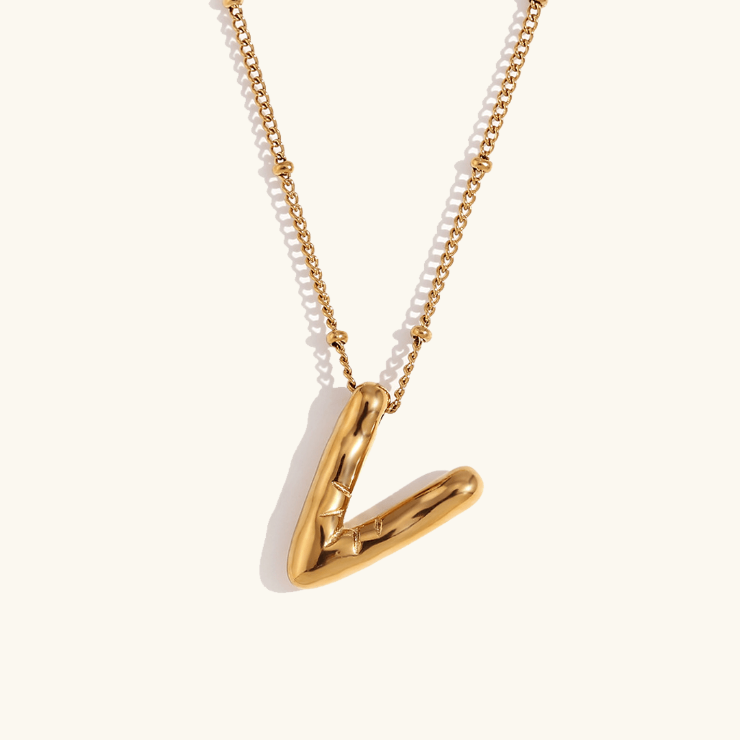 Balloon Initial Pendant Necklace 18k Gold Plated V
