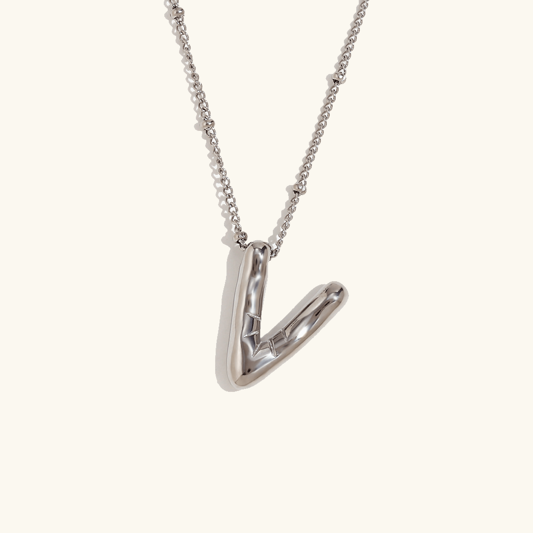 Balloon Initial Pendant Necklace Silver Plated V