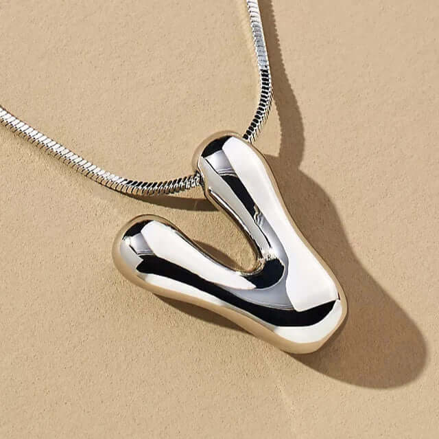 Yumi Bubble Initial Necklace Silver Plated V