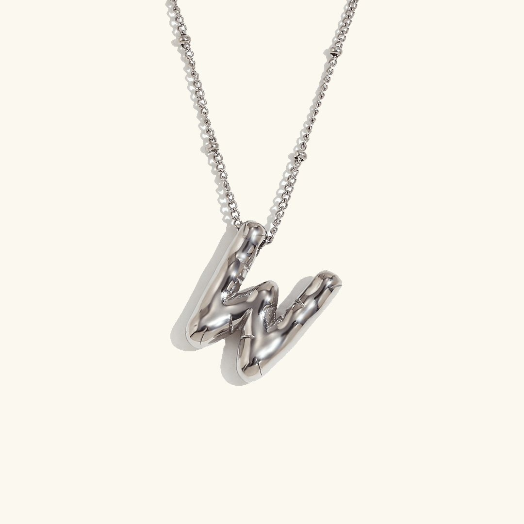 Balloon Initial Pendant Necklace Silver Plated W