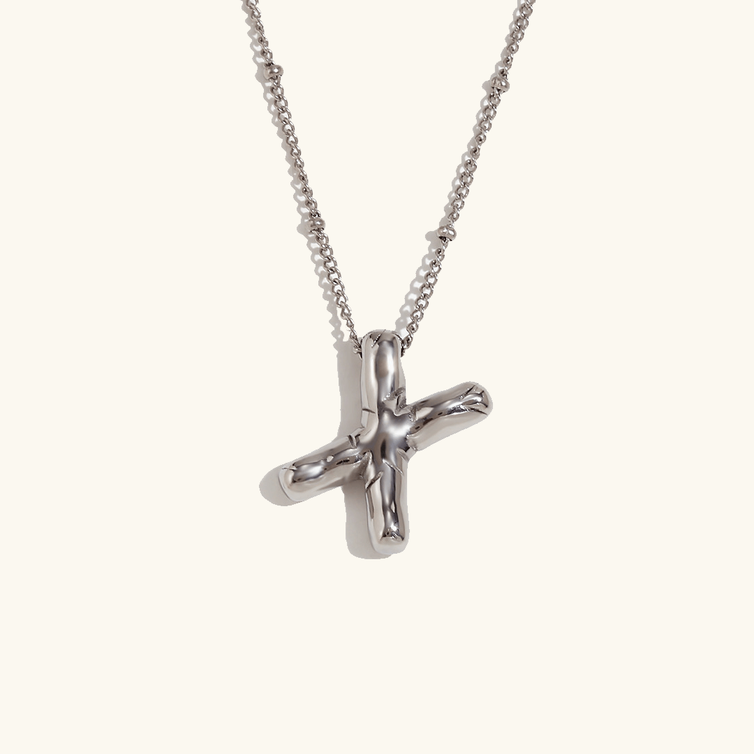 Balloon Initial Pendant Necklace Silver Plated X
