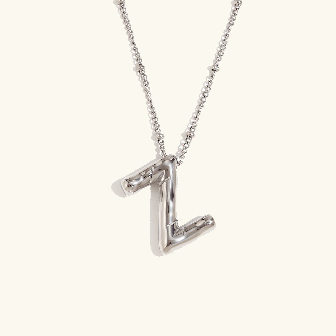Balloon Initial Pendant Necklace Silver Plated Z