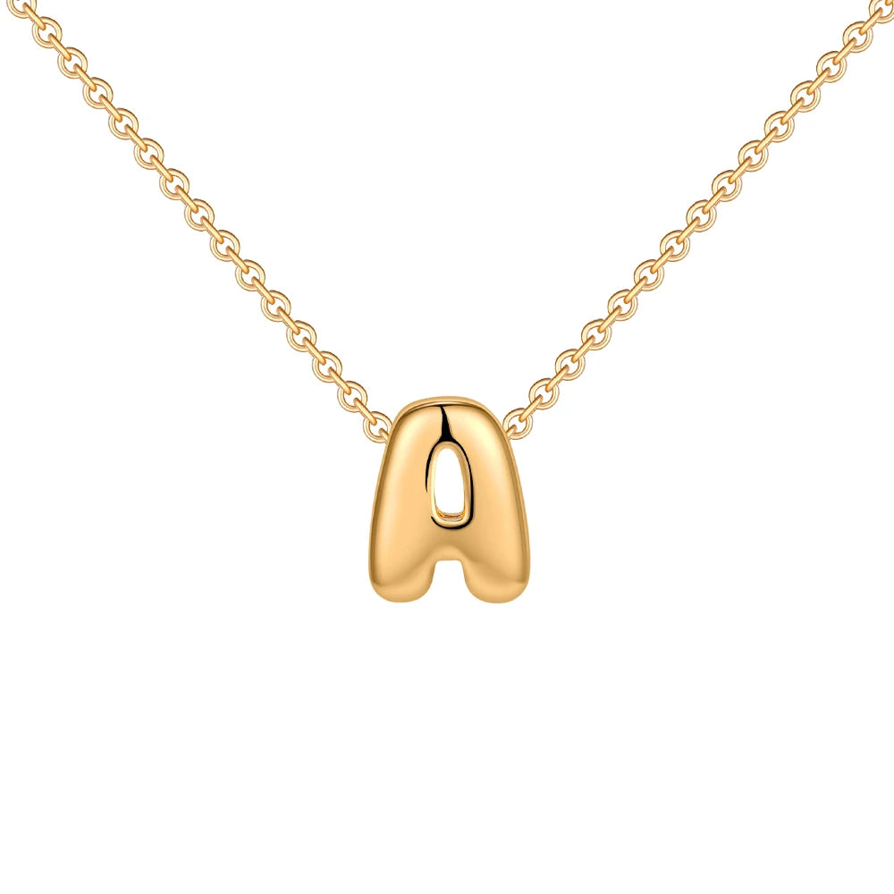 Dainty Mini Bubble Letter Necklace 18k Gold Plated A