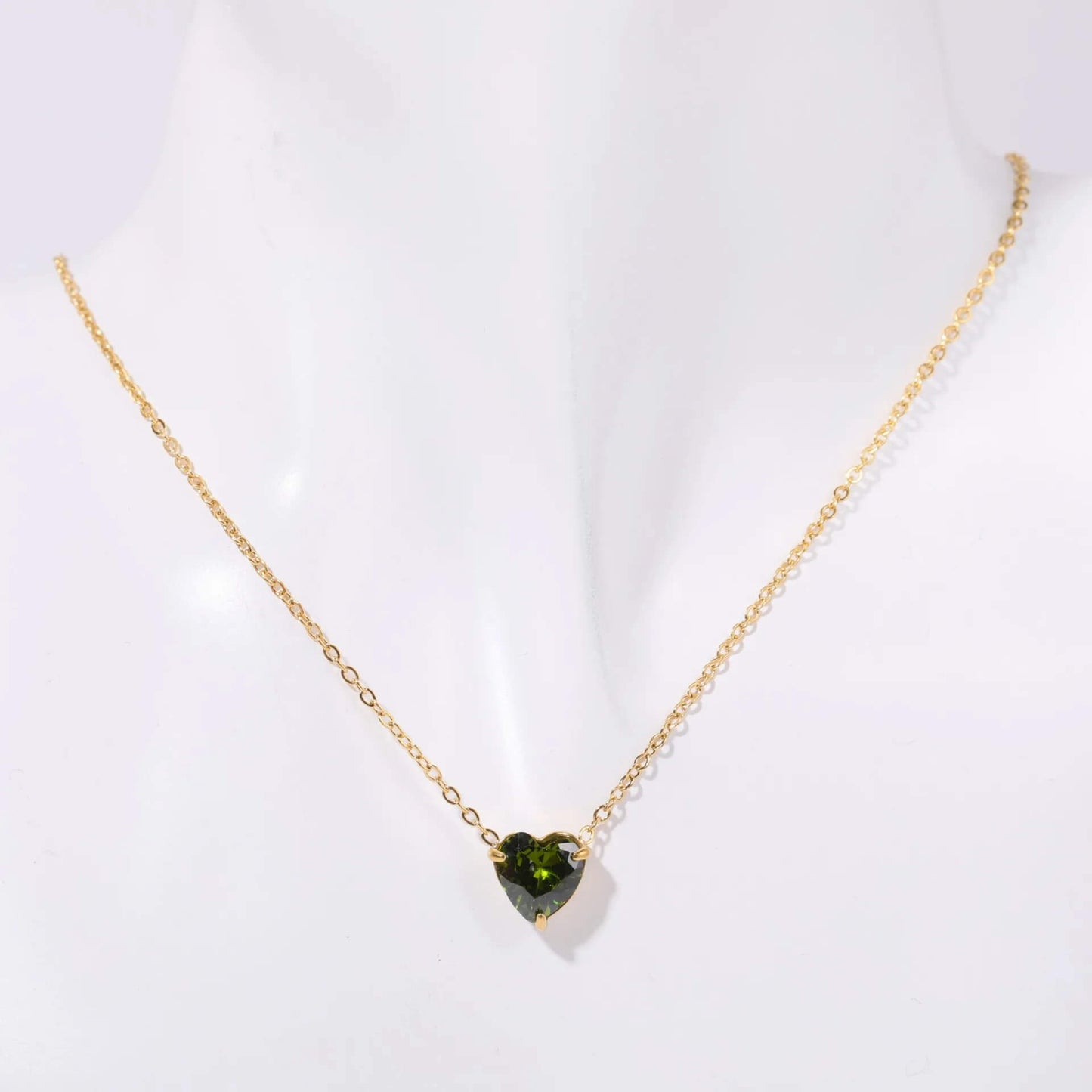 Birthstone Heart Necklace Gold August