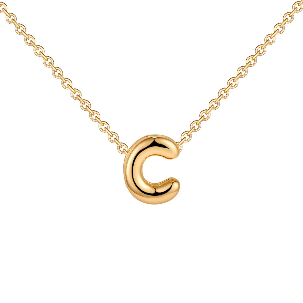 Dainty Mini Bubble Letter Necklace 18k Gold Plated C