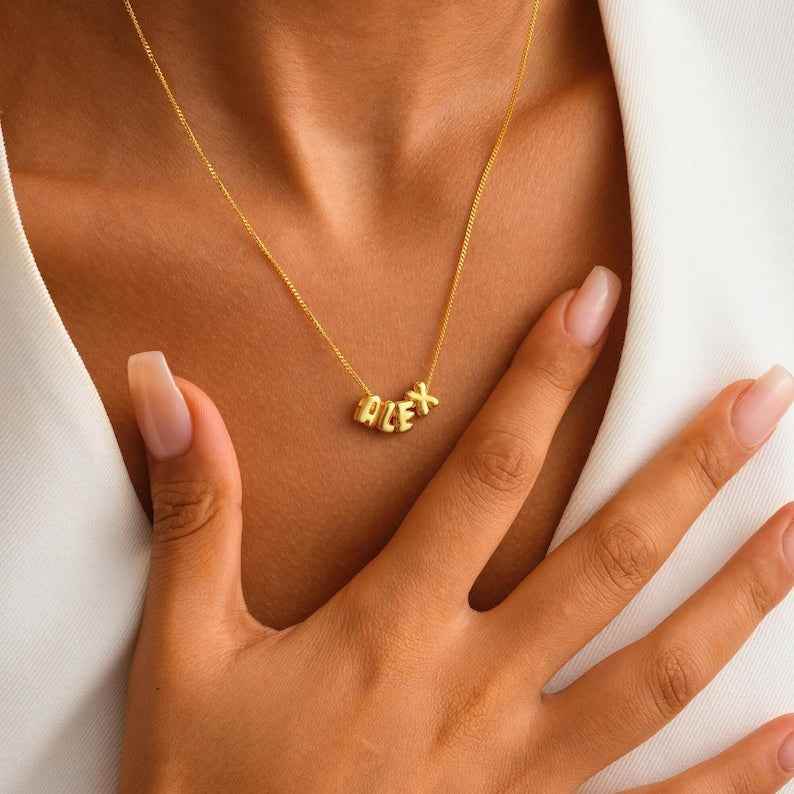 Custom Bubble Letter Name Necklace - RIYOVA Jewelry