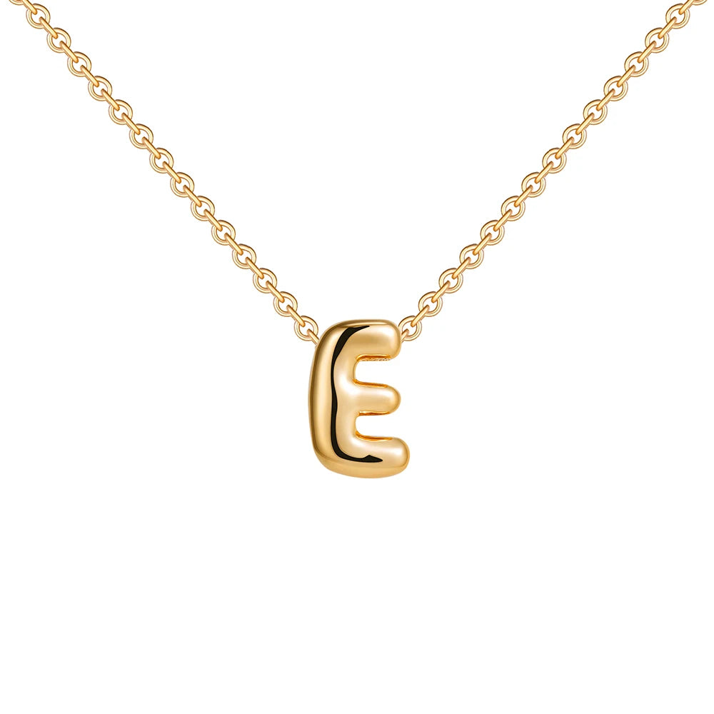 Dainty Mini Bubble Letter Necklace 18k Gold Plated E