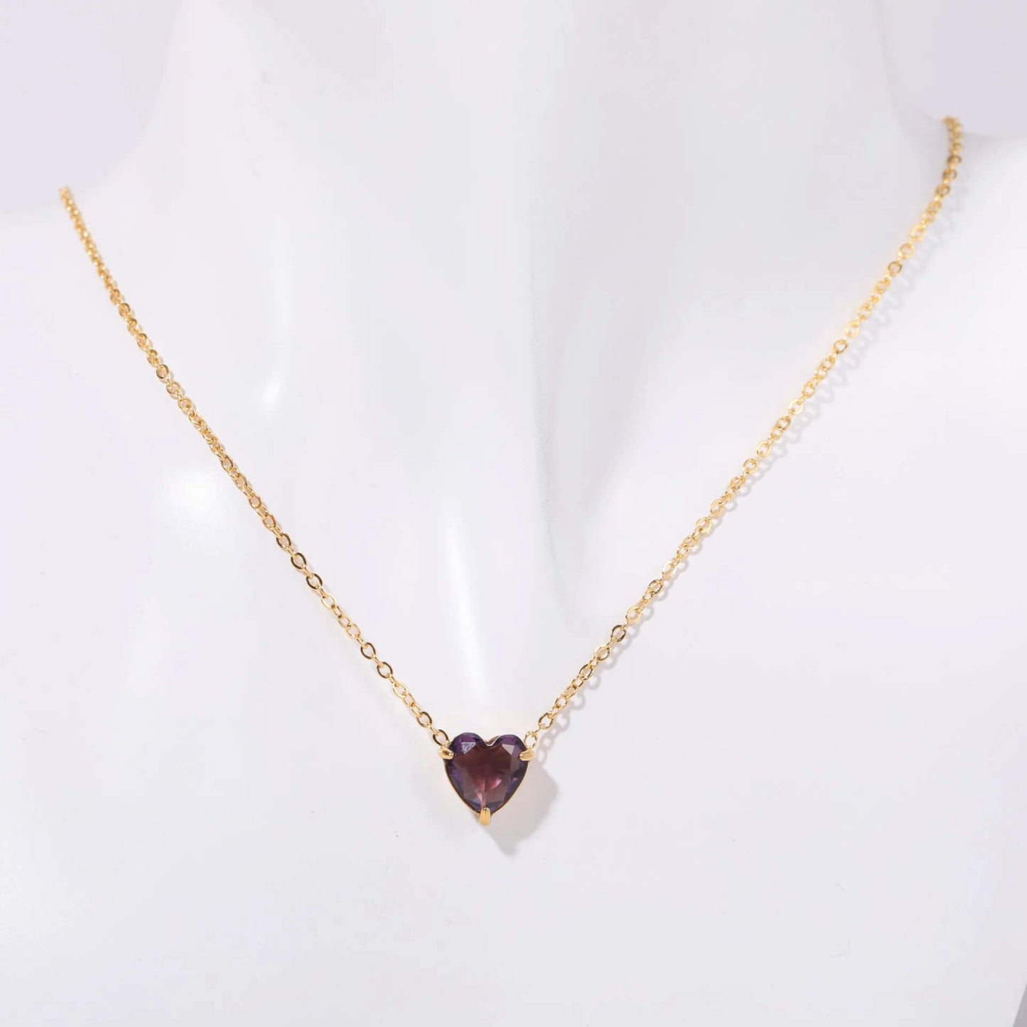 Birthstone Heart Necklace Gold February