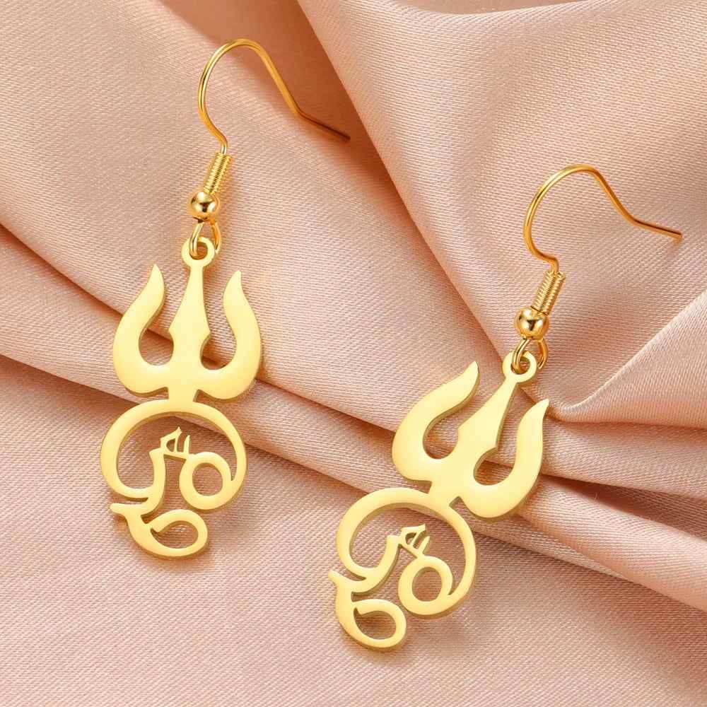 Tamil Om Trident Shiva Earrings - RIYOVA Jewelry