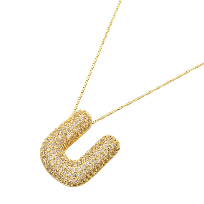 Infinity Puff Letter Necklace 18k Gold Plated U