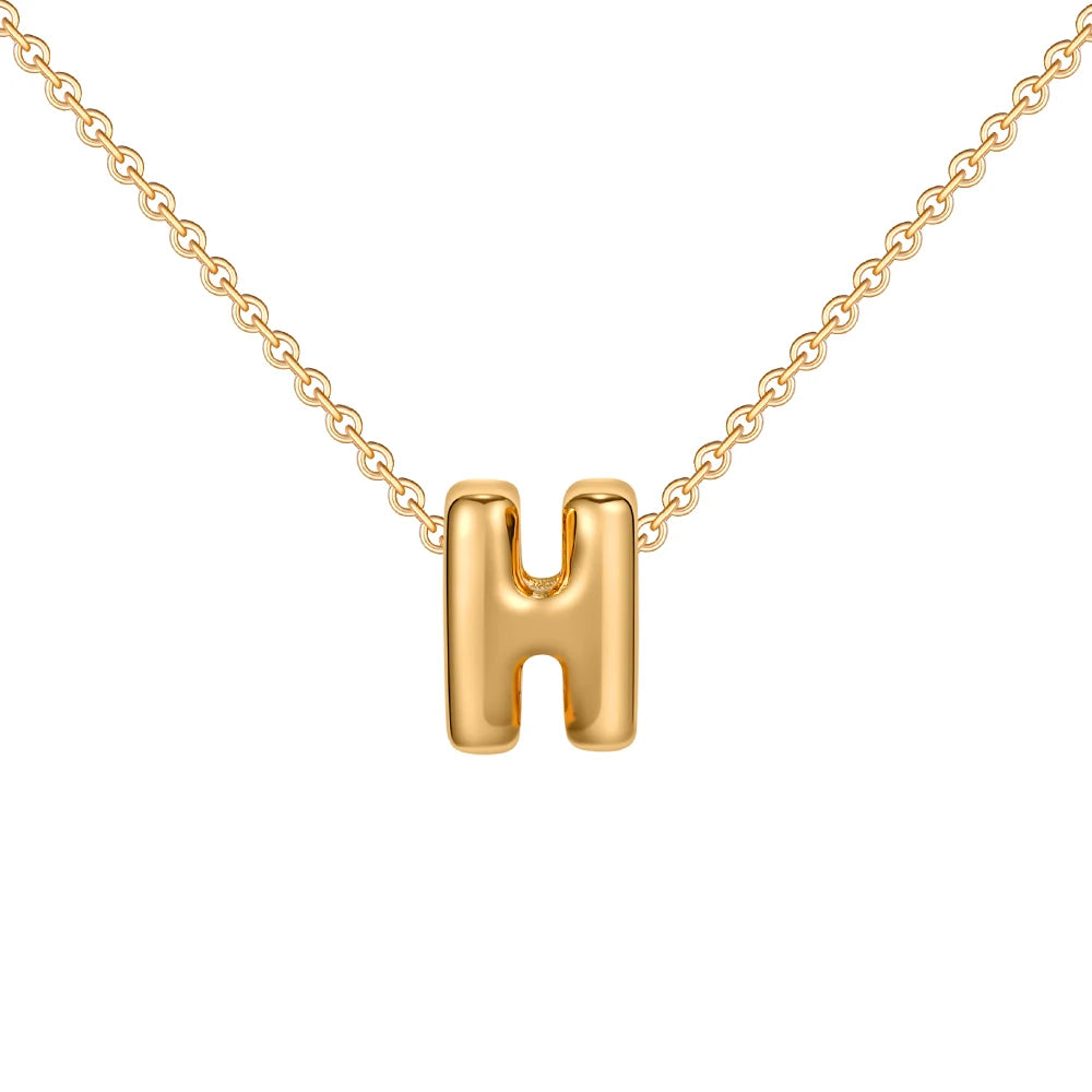 Dainty Mini Bubble Letter Necklace 18k Gold Plated H