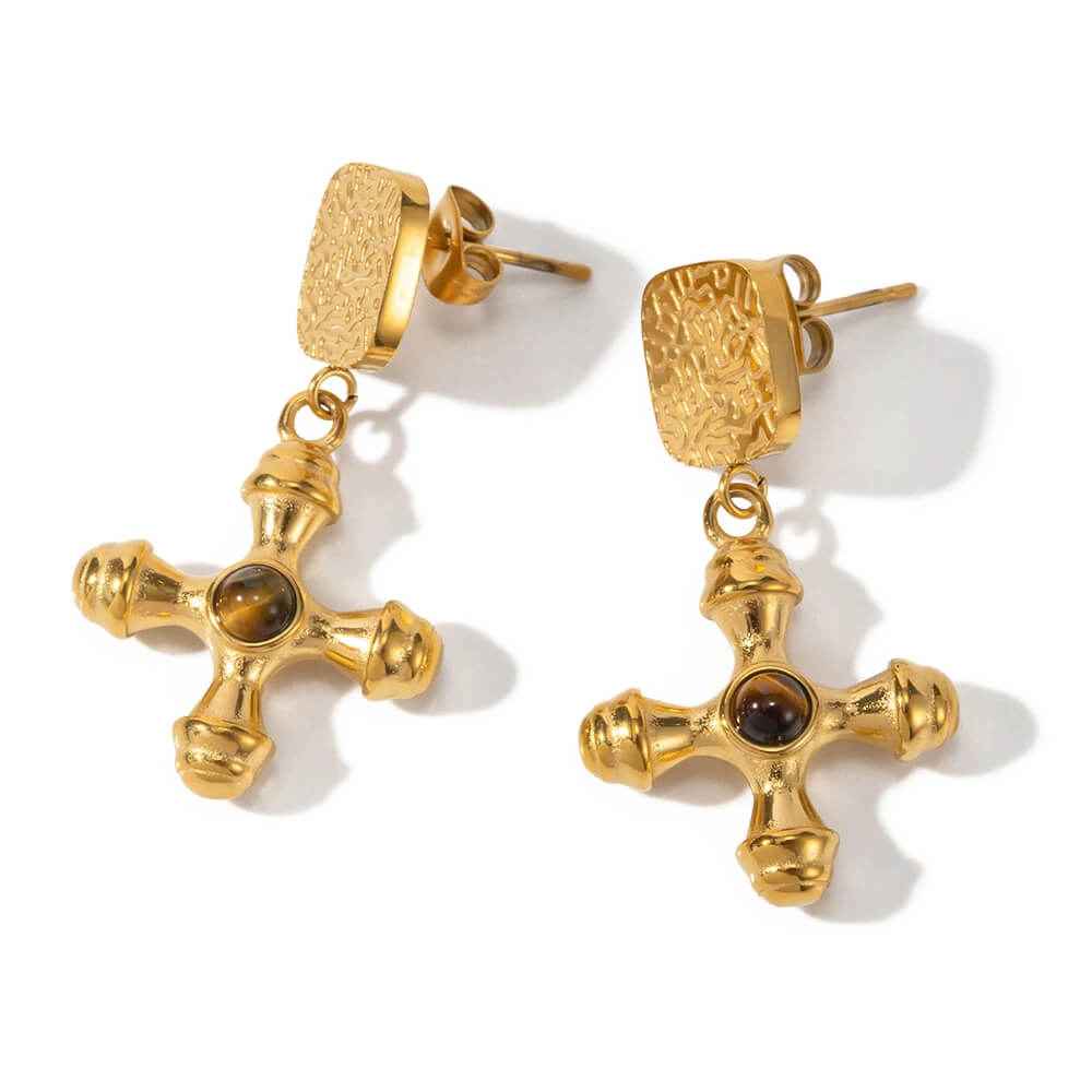 Milly Natural Stone Earrings 18k Gold Plated Tiger Eye