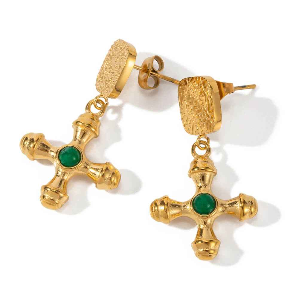 Milly Natural Stone Earrings 18k Gold Plated Green Agate