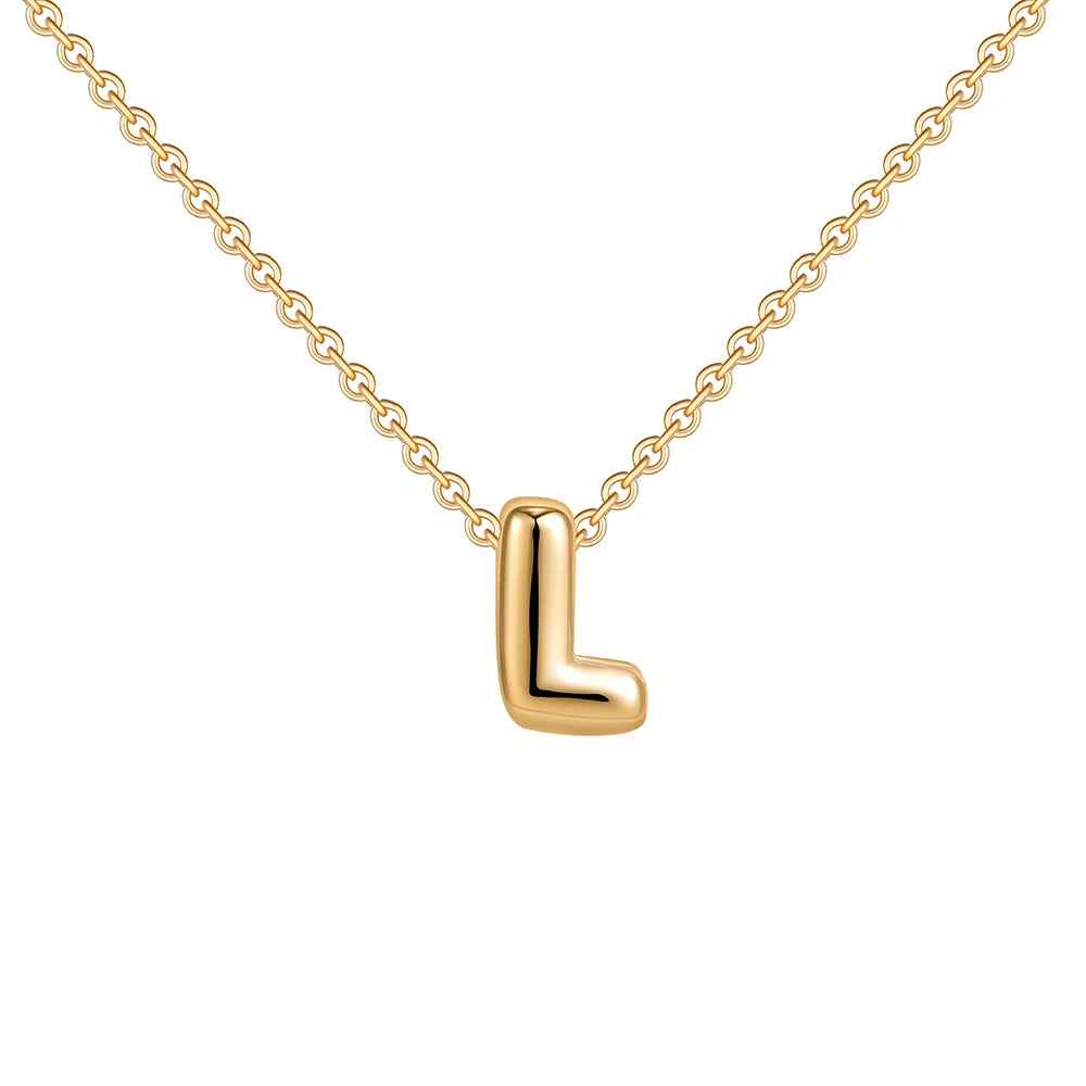 Dainty Mini Bubble Letter Necklace 18k Gold Plated L