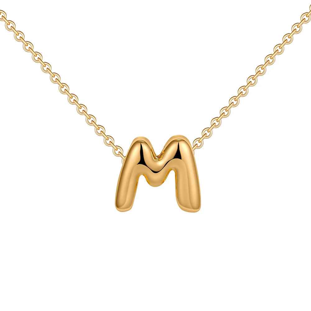Dainty Mini Bubble Letter Necklace 18k Gold Plated M