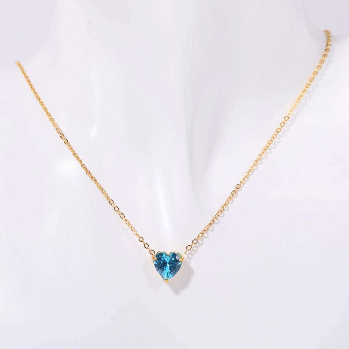 Birthstone Heart Necklace Gold March