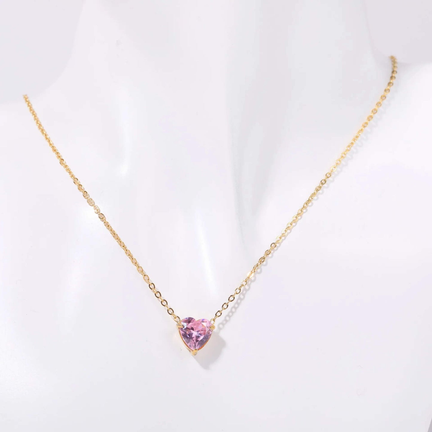 Birthstone Heart Necklace Gold October