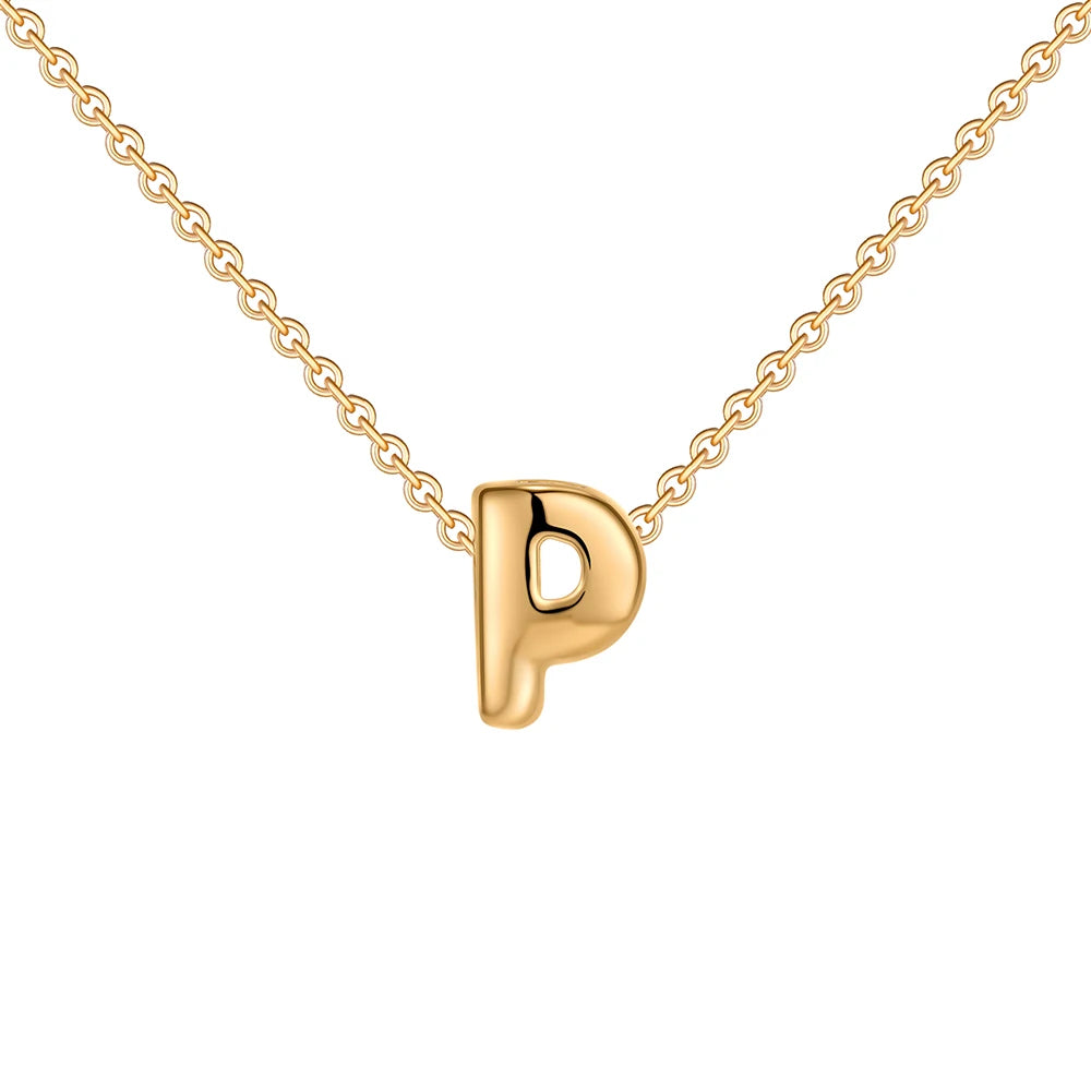 Dainty Mini Bubble Letter Necklace 18k Gold Plated P