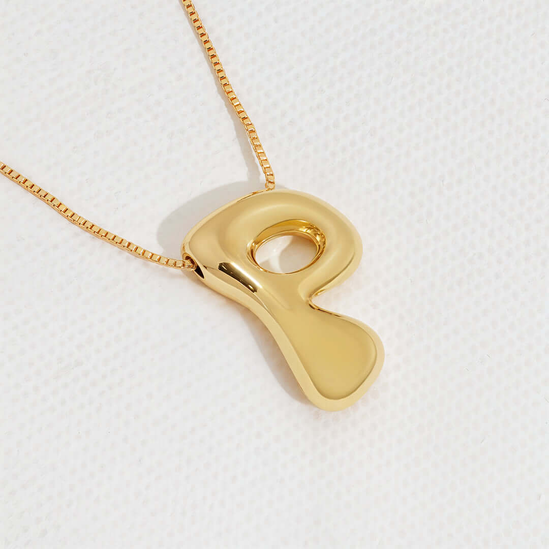 Yumi Bubble Initial Necklace 18k Gold Plated P