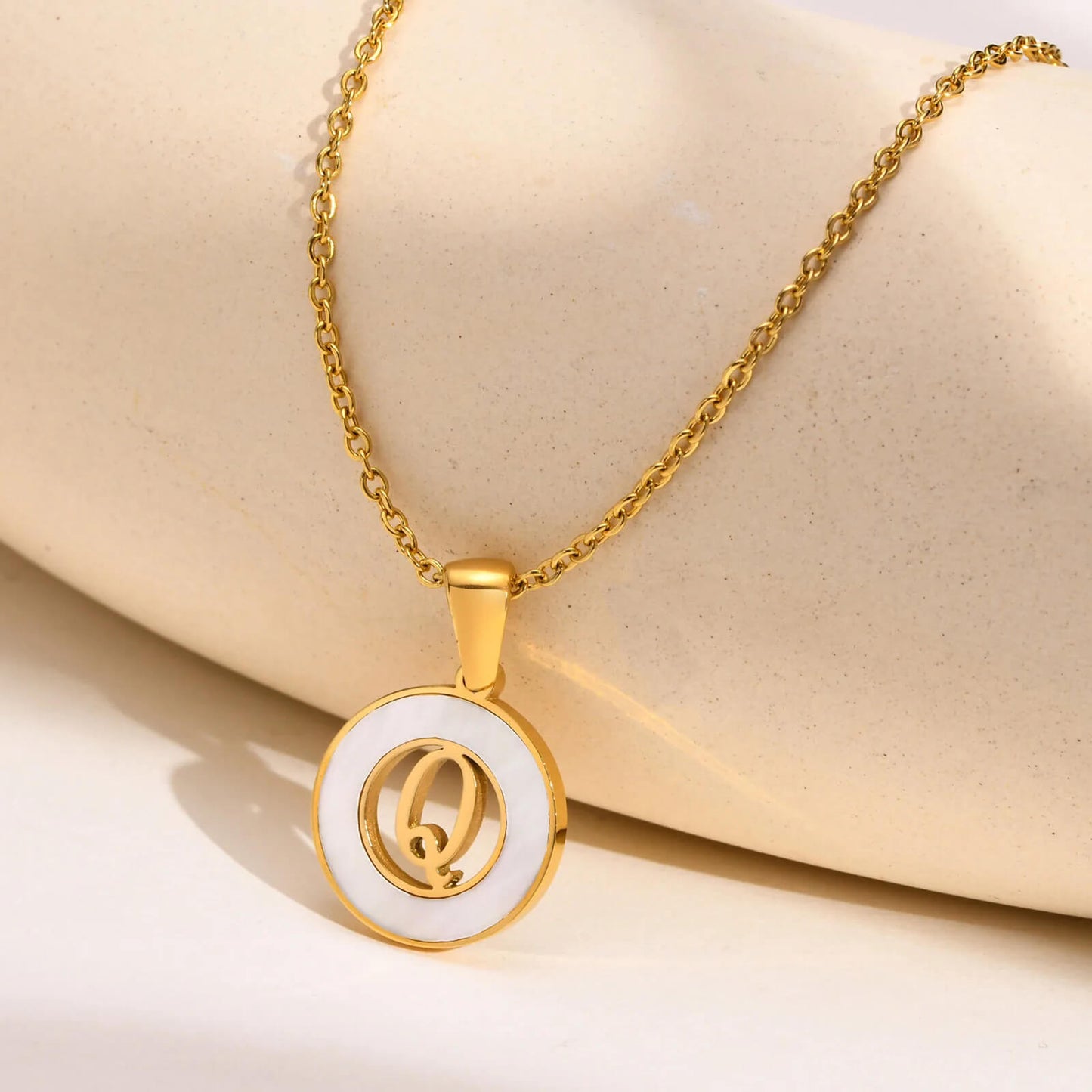 Ash Initial Pendant Necklace 18k Gold Plated Q