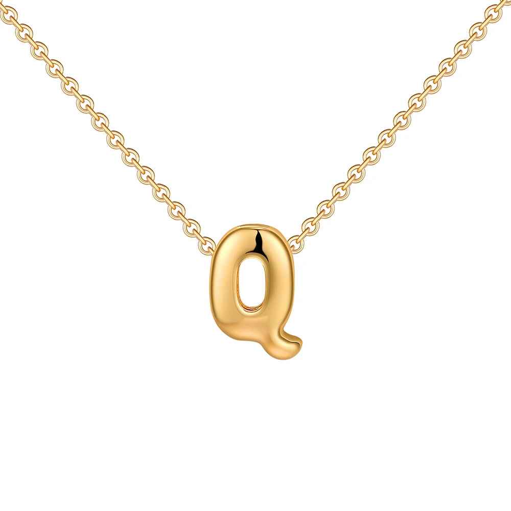 Dainty Mini Bubble Letter Necklace 18k Gold Plated Q