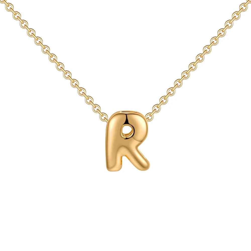 Dainty Mini Bubble Letter Necklace 18k Gold Plated R