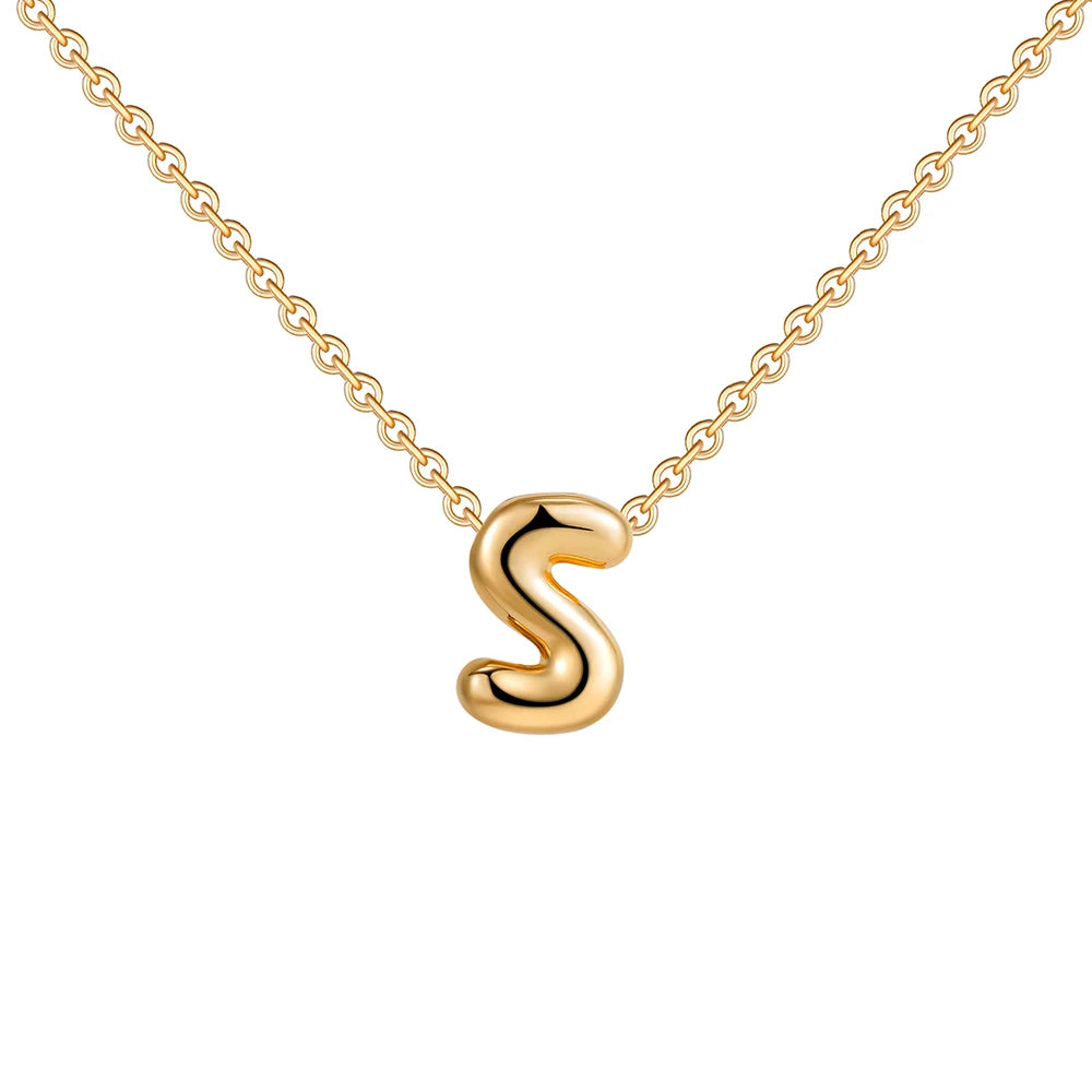 Dainty Mini Bubble Letter Necklace 18k Gold Plated S
