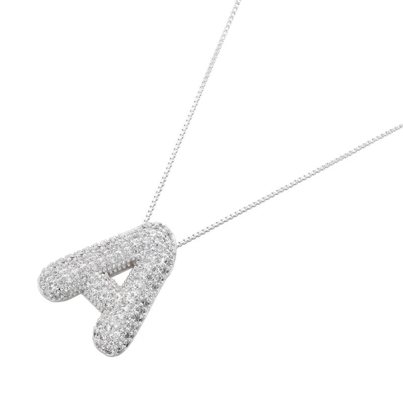 Infinity Puff Letter Necklace Silver Plated A